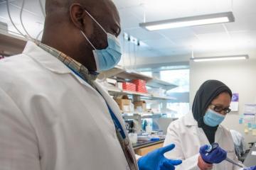 Two researchers working in a lab